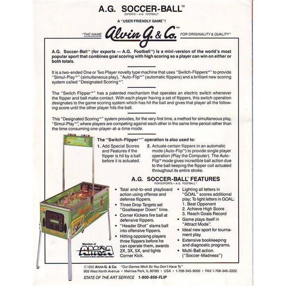 AG Soccer Ball Pinball FLYER 1991 Original NOS Artwork Sheet Vintage Promo - Picture 3 of 3